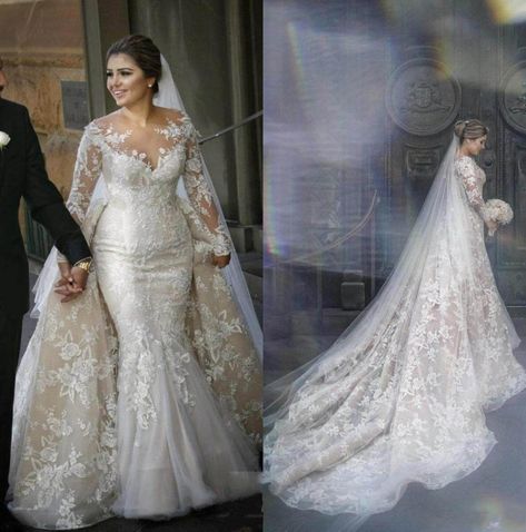 2in1 Wedding Dress, Wedding Dress Mermaid Lace, Weddings Dresses, Plus Wedding Dresses, Long Sleeve Bridal Gown, Long Sleeve Wedding Gowns, Dresses Guest, Detachable Skirt, Sheer Wedding Dress