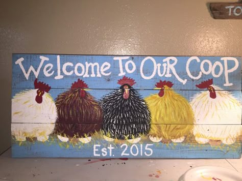 32x16 Chicken Coop Sign Large Rustic wood Hand Painted Country Sign ,Hens,Roosters,Farm Sign,Chicken Coop Sign, Welcome To Our Coop, Chicken Coop Signs, Chicken Signs, Chicken Crafts, Chicken Painting, Crazy Chicken Lady, Building A Chicken Coop, Chicken Coop Plans, Chicken Lady