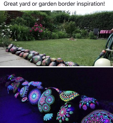 rocks painted with glow in the dark paint Pebble Walkway Pathways, Glow In Dark Paint, Rock Pathway, Glow In The Dark Paint, Brick Pathway, Garden Rock Art, Pathway Landscaping, Glow Paint, Dark Paint