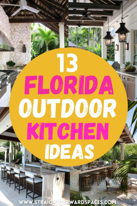 This post shows you Florida outdoor kitchen ideas. Kitchen Ideas Big, Florida Outdoor Kitchen, Pool And Outdoor Kitchen Ideas, Beach Kitchen Ideas, Small Outdoor Kitchens, Outdoor Kitchen Design Modern, Beautiful Florida, Beautiful Outdoor Living Spaces, Outdoor Kitchen Cabinets