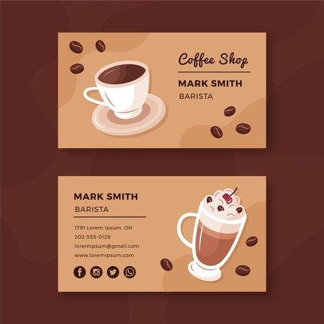 Coffee Shop Business Card, Office Presentation, Illustration Business Cards, Visiting Card Templates, Restaurant Business Cards, Business Card Set, Coffee Shop Branding, Kylie Makeup, Illustration Business