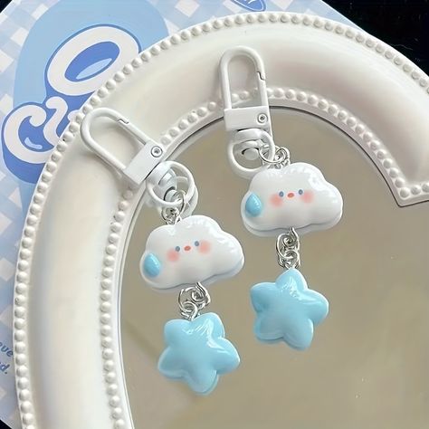 Blue Keychain, Clay Keychain, Star Cloud, Key Accessories, Cloud Shapes, Cute Clay, Cute Stars, Christmas Accessories, Star Design