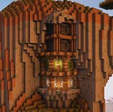 Minecraft Houses Inside, Minecraft Mountain Base, Minecraft Cave House, Minecraft Mountain House, Building Minecraft, Cliffside House, Big Cottage, Minecraft Mountain, Mountain House Design