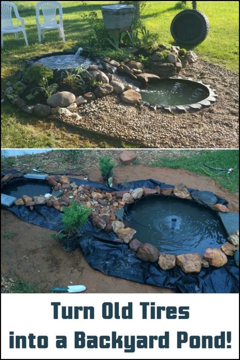 Turn ugly old tires into something beautiful for your garden! Tire Pond, Diy Ponds Backyard, Tire Garden, Garden Ponds, Diy Backyard Patio, Backyard Pond, Outdoor Water Features, Diy Pond, نباتات منزلية