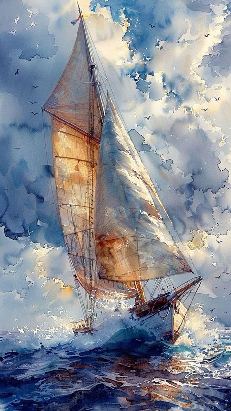 Boat On Sea, Ocean Art Painting, Watercolor Boat, Sailing Art, Sailboat Art, Maritime Art, Need To, Lake Painting, Boat Art