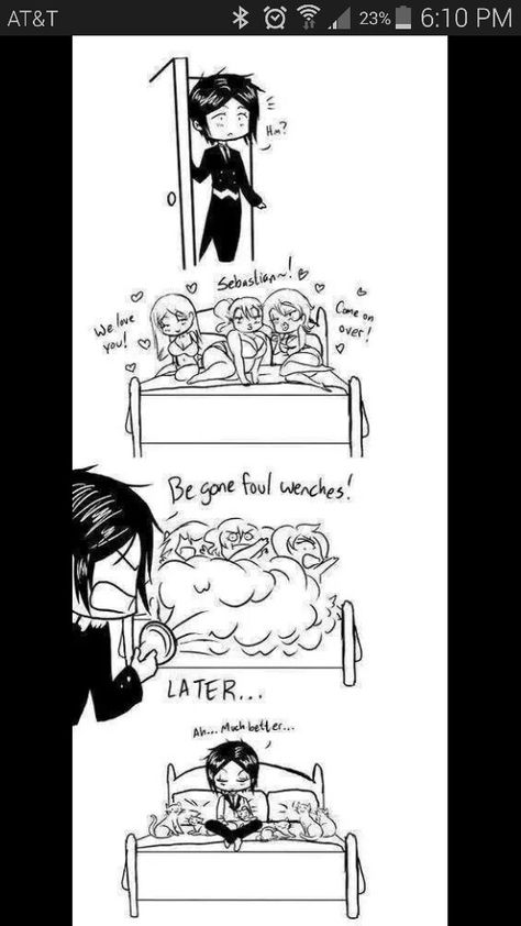 More of a cat lover  then a girl lover! O Sebastian, Black Bluer Black Butler Meme, Black Butler Funny, Black Butler Manga, Black Butler 3, Sebastian Michaelis, Black Butler Anime, Butler Anime, Black Butler Kuroshitsuji, Ciel Phantomhive