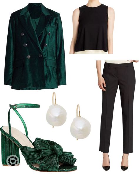 Green Blazer Outfit, New Year’s Eve Outfit, Loeffler Randall Shoes, Blazer Outfit, Green Blazer, Holiday Outfit, Velvet Blazer, Loeffler Randall, Blazer Outfits