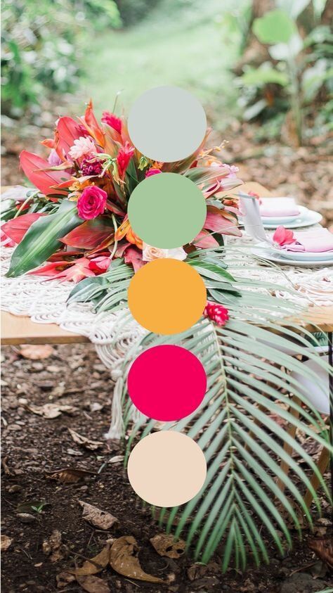 Hawaiʻi-inspired Color Palettes We Love Tropical Wedding Color Palette, Tropical Wedding Theme, Color Schemes Colour Palettes, Palette Design, Hawaiian Wedding, Tropical Colors, Color Palette Design, Wedding Color Palette, Deco Floral