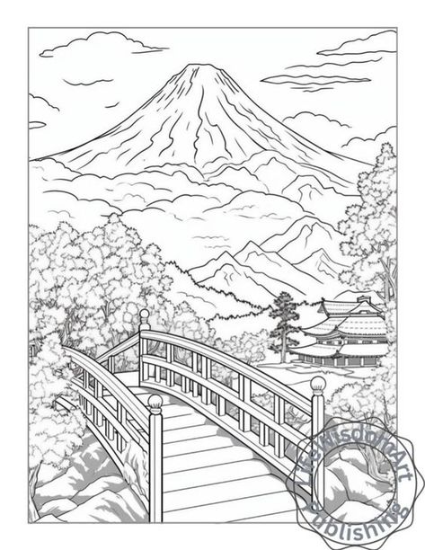 Coloring Pages for Adults Japanese Coloring Pages, Beauty Of Japan, Peace And Tranquility, Zen Colors, Find Inner Peace, Detailed Coloring Pages, Blossom Design, Cute Chibi, Adult Coloring Books