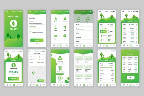 Ecology Mobile App UX and UI Kit. Download Application Ui Design, Desain Ux, Interaktives Design, Ui Design Mobile, Plant App, Ui Ux 디자인, Android App Design, Mobile Application Design, Web Design Mobile