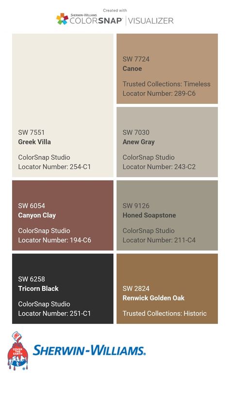 I just created this color palette with the Sherwin-Williams ColorSnap® Visualizer app on my Android phone. What do you think? You can learn more about ColorSnap Visualizer and get it on your phone free by visiting https://www.sherwin-williams.com/content/colorsnap.html. Paint Colors That Go With Rust Color, Brown Color Palette Sherwin Williams, Pergola Colors Ideas Paint, Aurora Brown Sherwin Williams, Rusty Brown Paint Colors, Terracotta Brown Color Palettes, Spanish Villa Color Palette, Umber Rust Sherwin Williams, Sherwin Williams Sable Brown