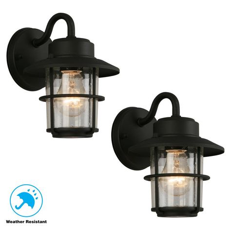 Hampton Bay 1-Light Black Outdoor Wall Mount Lantern (2-Pack)-JBO1691A-4 - The Home Depot Outside Lighting, Outside Lights, Led Exterior Lighting, Wall Mount Lantern, Exterior Light Fixtures, Exterior Lights, Black Outdoor Wall Lights, Outdoor Sconces, Outdoor Light Fixtures