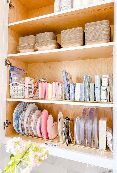 The Wren's Butler's Pantry Reveal - Randi Garrett Design Party Pantry Organization, Practical Pantry Organization, Butlers Pantry Organization, Pantry Shelf Organization Ideas, Hosting Closet, Party Pantry, Wall Pantry Ideas, Pretty Organization, Party Supply Organization