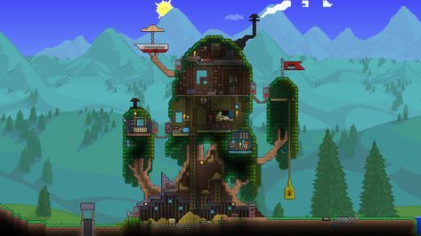 I found this amazing replica of Finn and Jake's house Terraria Mini Builds, Brain Of Cthulhu, Terraria Castle, Terrarium Base, Terraria House Ideas, Terraria House Design, Terraria House, Terraria Builds, Tree Fort