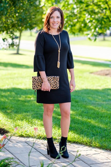 How to Wear Ankle Boots How To Wear Ankle Boots With A Dress, Dress With Ankle Boots Dressy, Booties With Dress, Ankle Boots With Dress, Black Dress And Boots, Boots With A Dress, How To Wear Ankle Boots, Dressing Tips, Leopard Clutch