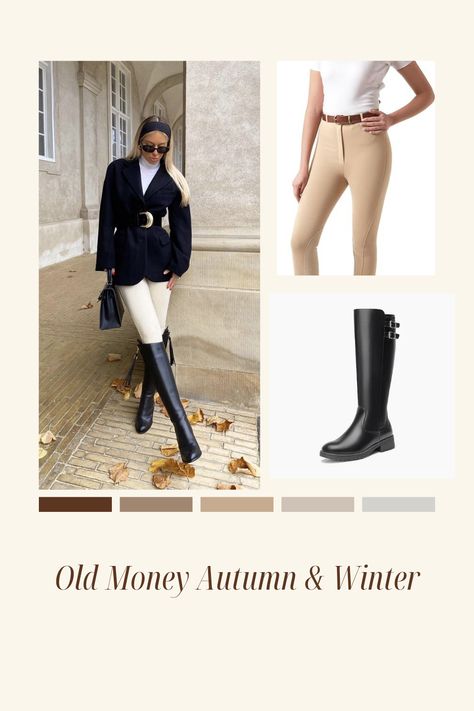 Classic jodphur, blazer and riding boot combo. This is the perfect outfit for your winter wardrobe and includes many staples you will use again and again. #oldmoney #womenwithclass #howtolookwealthy #autumnstyle #winterstyle #wardrobestaples Old Money Boots Outfit, Old Money Boots, Winter Old Money, Old Money Style, Riding Boot, Again And Again, Boots Outfit, Winter Wardrobe, Style Ideas