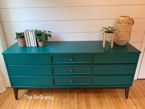 Teal Dresser Bedroom, Teal Furniture Bedroom, Dark Teal Dresser, Teal Dresser Diy, Teal Bedroom Furniture, Eclectic Dresser, Teal And Gold Bedroom, Magnolia Bedroom, Dresser Inspo