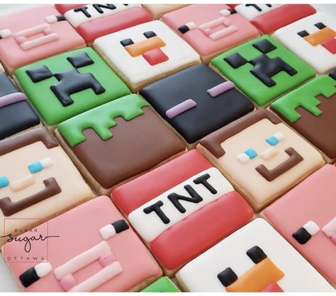 Minecraft Cookies, Cookie Display, Happy Birthday Cookie, 10 Birthday Cake, Cookies Theme, Minecraft Birthday Party, Cookie Kit, Sugar Cookie Designs, Minecraft Birthday