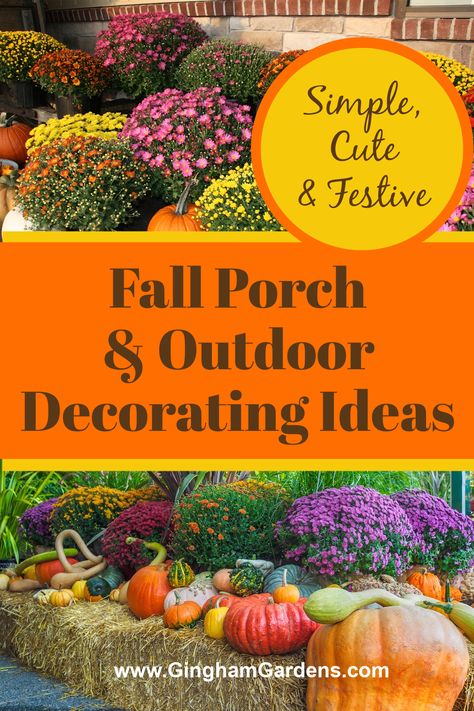 Fall Hanging Baskets Front Porches, Fall Displays Outdoor, Fall Outdoor Decorations, Simple Fall Porch Decor, Fall Outside Decor, Traditional Fall Decor, Autumn Porch, Fall Yard Decor, Fall Landscaping