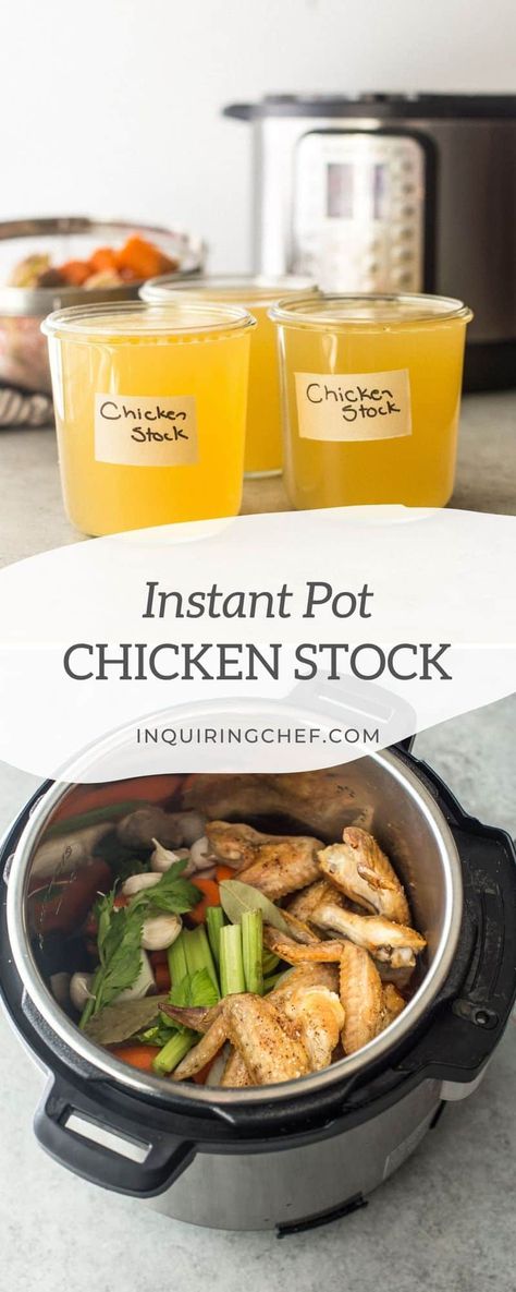 Forget simmering for hours - the Instant Pot makes chicken stock that is rich, packed with flavor, and takes much less time. Chicken wings are the base of the stock - roasting them first will build flavor, but feel free to skip this step if you’re short on time. The stock will still have great flavor even without roasting first. Instant Pot Chicken Stock, Roasted Chicken Wings, Chicken Stock Recipe, Making Chicken, Homemade Chicken Stock, Pan Sauce, Slow Cooker Tacos, Fast Easy Meals, Weeknight Dinner Recipe