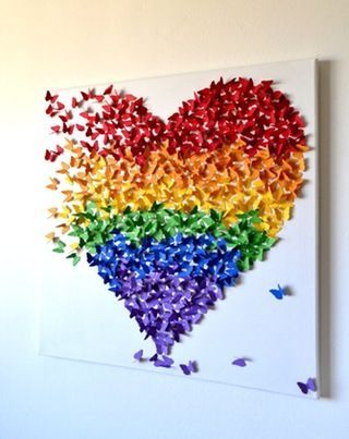 8 Rainbow Decor Ideas To Celebrate Pride Month 2016 3d Butterfly Art, 3d Butterfly Wall Art, Art Papillon, Rainbow Room, Rainbow Crafts, Rainbow Decorations, Rainbow Theme, 3d Butterflies, Butterfly Wall Art