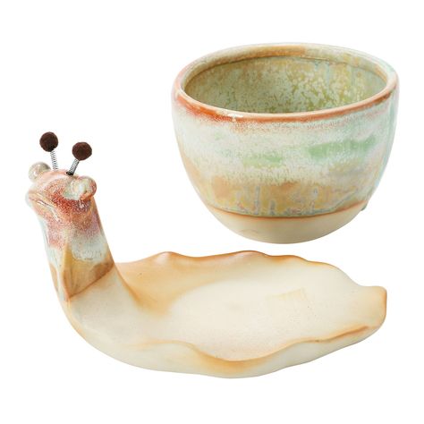 Stoneware Snail Planter, Reactive Glaze, Set of 2 (Each One Will Vary) – Ferry-Morse Home Gardening | Since 1856 Snail Planter, Hello Honey, Tanah Liat, Garden Animals, Garden Pottery, Reactive Glaze, Pottery Crafts, Pottery Classes, Pottery Sculpture