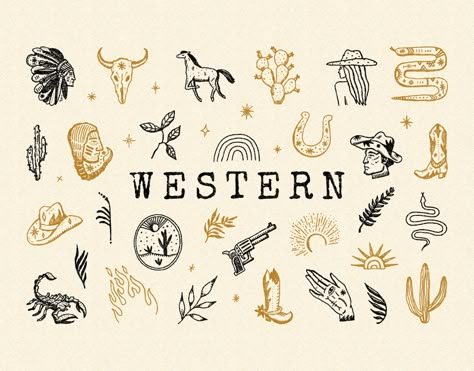 Western Bundle on Behance Western Symbols, Western Tattoos, Jewelry Logo, Scrapbooking Stickers, Jewelry Tattoo, Tattoo Work, A Cross, Western Art, Life Tattoos