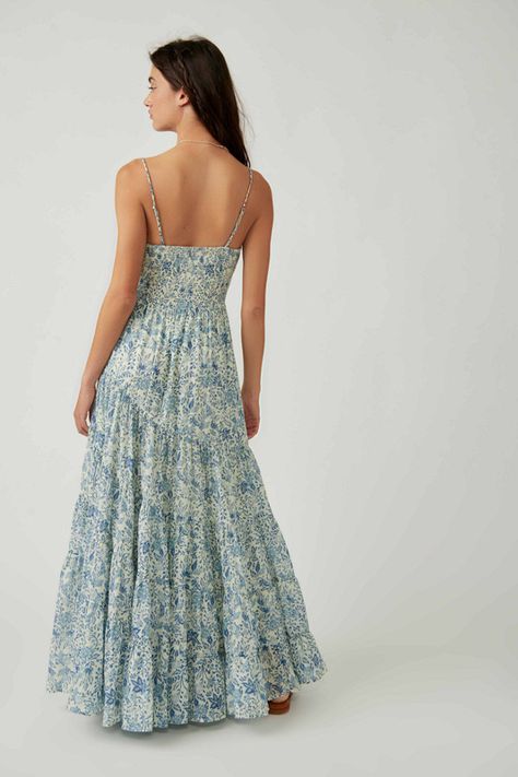 Rent Sundrenched Printed Maxi Dress from Nuuly. Pick 6 items for $98/month. Free shipping + returns. Long Sun Dresses, Long Sun Dress, Free People Aesthetic, Blue Sundress, White Accessories, Long Dress Casual, Feminine Design, Maxi Dresses Casual, Printed Maxi