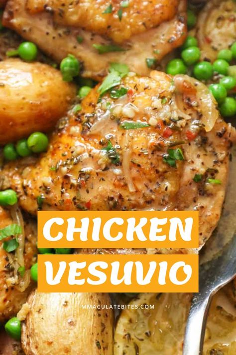 Chicken Thigh With Skin Recipe, Vesuvio Potatoes, Chicken Vesuvio Recipe, Chicken Thighs And Potatoes, Chicken Vesuvio, 1500 Calorie Meal Plan, Small Potatoes, Crock Pot Potatoes, Dinner Party Dishes