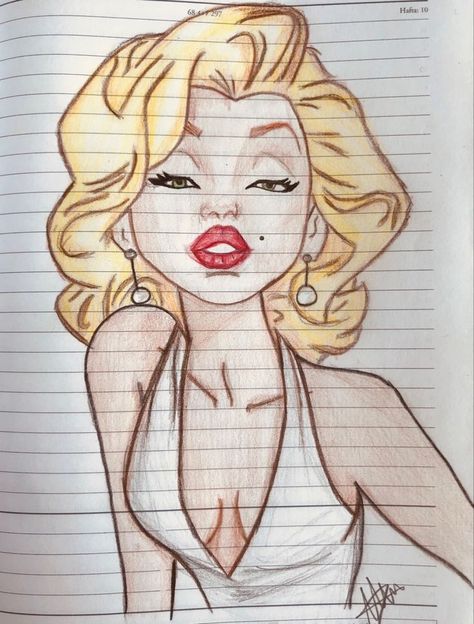 Celebrity Sketches Easy, 90s Drawings, Marilyn Monroe Illustration, Drawing Celebrities, Marilyn Monroe Drawing, Color Drawing Art, Meaningful Drawings, Easy Drawings Sketches, Cute Doodles Drawings