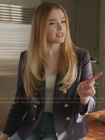 Kirby’s navy double breasted blazer on Dynasty. Outfit Details: https://wornontv.net/234859/ #Dynasty Dynasty Kirby Outfits, Kirby Anders Outfits, Kirby Dynasty Outfits, Dynasty Kirby, Fashionable Characters, Dynasty Closet, Madison Brown, Dynasty Outfits, Class Outfits