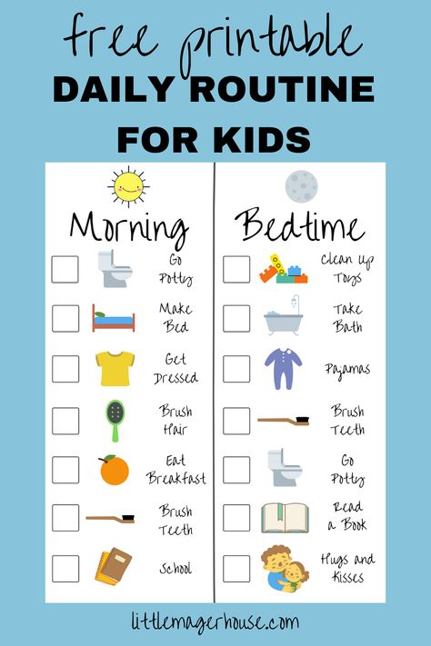 Give your kids the independence they need with this FREE kids daily routine printable checklist. With cute pictures to guide them through morning and bedtime routines.  . . . #kidprintables #freeprintable #dailychecklist #kidsdailyroutine #kidsroutine #printableroutine #printable #kidsroutineprintable #kidsroutinechecklist Daily Routine For Kids, Morning Routine Printable, Daily Routine Chart For Kids, Daily Routine Kids, Routine For Kids, Crochet Chair, Bedtime Routine Chart, Morning Routine Chart, Morning Routine Kids