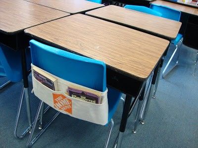 Organizational Hacks For A Happy Classroom | by room2learn | room2learn | Medium Tied To A Chair, Nail Apron, Seat Sacks, Home Depot Apron, Chair Pockets, Classroom Diy, School Chair, Classroom Hacks, Teaching Organization