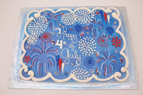 Firework Cake, Patriotic Cakes, Fireworks Cake, Patriotic Cake, Fourth Of July Cakes, Savory Cakes, Sheet Cake Designs, July Desserts, Birthday Sheet Cakes