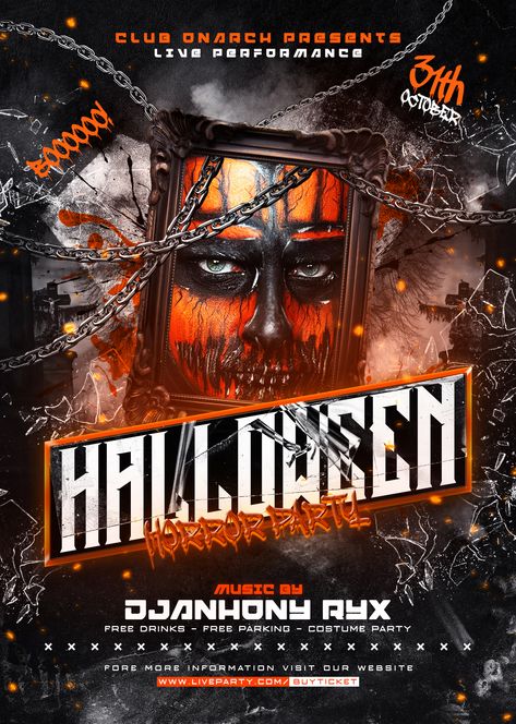 Dj Party Flyer, Hallowen Party, Halloween Promotions, Halloween Party Flyer, Poster Halloween, Horror Party, Party Flyer Template, Halloween Flyer, Flyer Design Inspiration