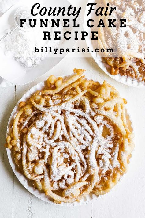 This delicious incredibly easy-to-make homemade funnel cake recipe will immediately bring back all the feels like a child from your county fair. County Fair Funnel Cake Recipe, Fair Funnel Cake Recipe, Chocolate Chess Pie Recipe, Funnel Cake Recipe Easy, Homemade Funnel Cake, Waffle Cone Recipe, Chess Pie Recipe, Holiday Candy Recipes, Funnel Cake Recipe