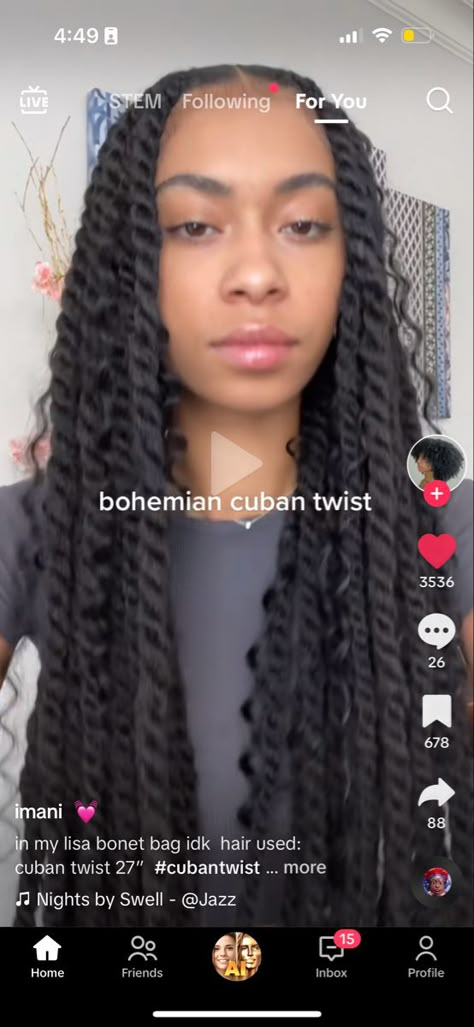 Passion Twist Marley Hair, Cuban Twists Hairstyles, Chunky Twists Braids, Thick Twist Braids Hairstyles, Vacation Hairstyles Braids, Cuban Twist Over Locs, Cuban Twist Braids, Bob Marley Twist, Marley Twists With Beads