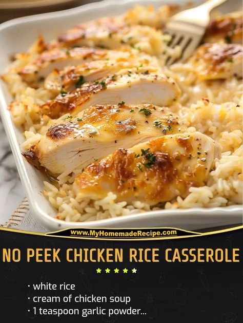 No Peek Chicken, Long Grain White Rice, No Peek, Quick Soup Recipes, Chicken Rice Casserole, Creamy Rice, Cream Of Celery Soup, Low Sodium Chicken Broth, Grandmas Recipes