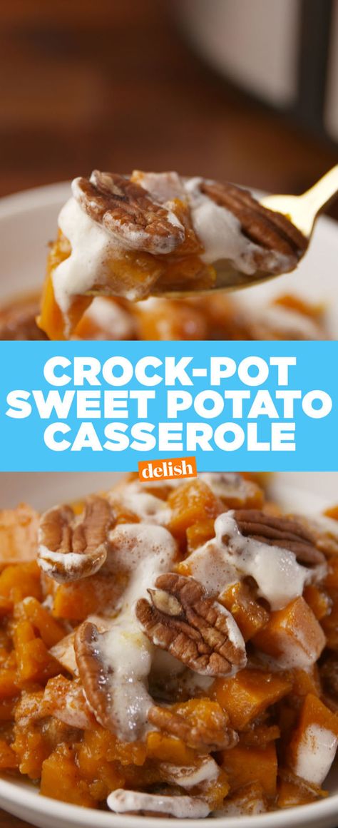 Take a break and let your Crock-Pot do some work this Thanksgiving. Crockpot Sweet Potato Casserole, Sweet Potato Casserole Crock Pot, Crock Pot Sweet Potatoes, Casserole Crockpot, Crockpot Potato, Slow Cooker Sweet Potatoes, Crockpot Casserole, Sweet Potato Recipes Casserole, Potatoe Casserole Recipes