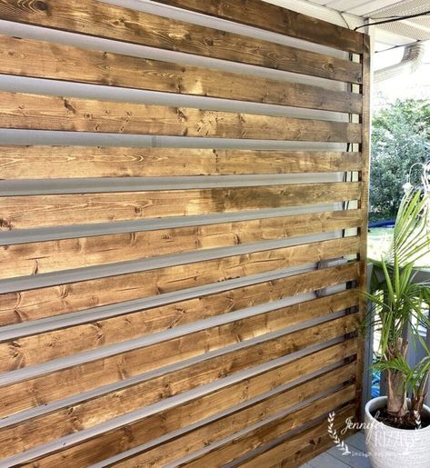 Outdoor Wood Privacy Panels, Outdoor Slat Wall, Privacy Slat Wall, Wood Wall Outside, Wood Slat Privacy Wall, Patio Walls Ideas, Outdoor Shiplap Wall, Outside Wall Design Outdoor, Outdoor Panel Wall