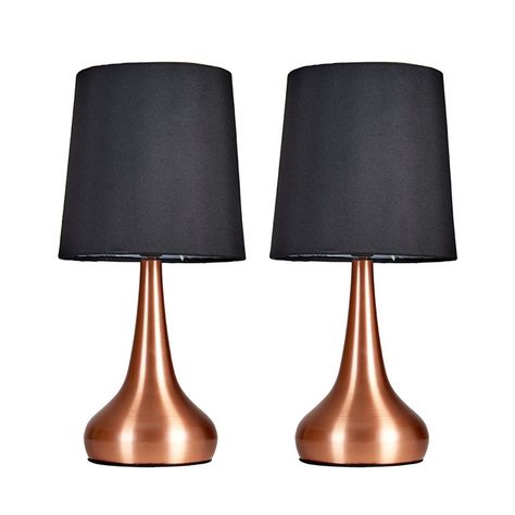 Lamps With Black Shades, Bed Side Table Lamps, Gold Lamps, Copper Bedroom, Copper Table Lamp, Big Lamp, Copper Table, Touch Table Lamps, Touch Table