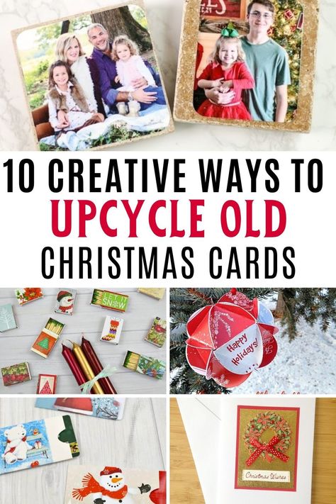 Christmas Cards Crafts, Old Christmas Cards, Upcycle Inspiration, Recycle Christmas Cards, Upcycle Crafts, Christmas Card Pictures, Family Projects, Old Greeting Cards, Fun Christmas Cards