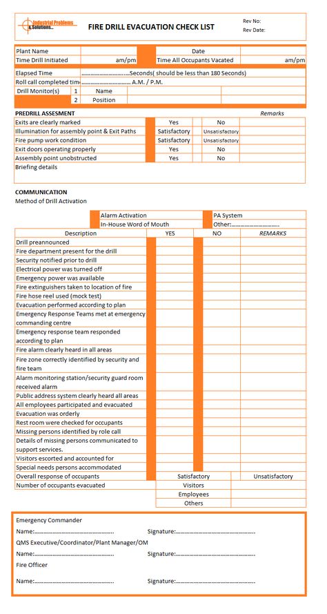 Fire Drill Evacuation Checklist | Format | Example | Template Family Safety Plan, Evacuation Checklist, Childcare Facility, Family Notebook, Tech Savy, Forklift Safety, Disaster Plan, Fire Training, Evacuation Plan