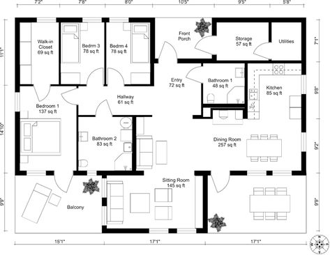 House Plans - RoomSketcher Floor Plan With Dimensions, Home Design Software, Design Your Own Home, Tiny House Floor Plans, Architecture Model Making, Craftsman House Plan, Residential House, Home Building Design, Cad Design