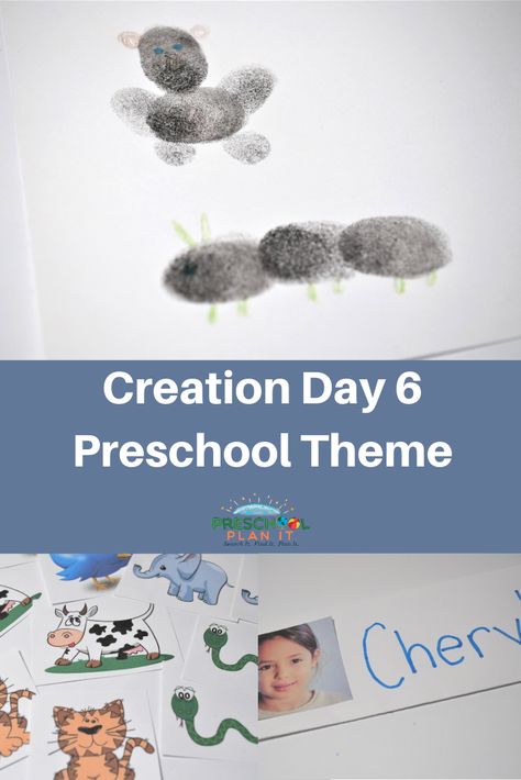 Creation Day 6 Preschool Theme Creation Day 6, Learning Center Ideas, Theme For Preschool, Creation Bible, Christian Preschool, Preschool Bible Lessons, Animals And People, New Testament Bible, Preschool Planning