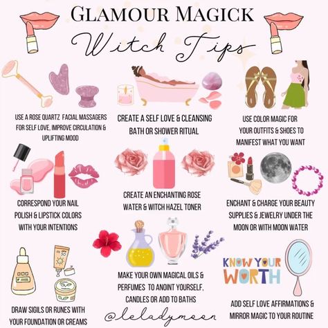 1,656 Likes, 5 Comments - Awaken Your Inner Magic💎🌙 (@leladymoon) on Instagram: “Glamour and beauty magick corresponds to Friday’s!💗🌹💫💎 Just posted more about different ways to do…” Crystals For Glamour Magic, Beauty Spells Witchcraft Magick, Glamour Spells Witchcraft, Glamour Spell Beauty, Glamour Altar Witchcraft, Glamour Witch Altar, Glamour Magick Affirmation, How To Talk To Spirits Witchcraft, Glamour Magick Witchcraft