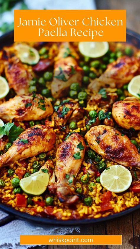 Jamie Oliver Chicken Paella Recipe – Whisk Point Healthy Paella Recipe, Jamie Oliver Chicken Recipes, Chicken Paella Recipe Easy, Chicken Paella Recipe, Paella Chicken, Best Paella Recipe, Paella Recipes, Chicken Wingettes, Jamie Oliver Chicken