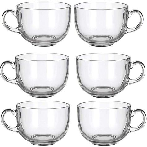 Amazon.com | Set of 6 Large 16oz Glass Wide Mouth Coffee Mug Tea Cup With Handle - Dishwasher & Microwave Safe: Coffee Cups & Mugs Assiette Design, Clear Glass Coffee Mugs, Cocina Shabby Chic, Green Tea Cups, Cappuccino Mugs, Glass Tea Cups, Coffee Cup Set, Gourmet Coffee, Glass Coffee Mugs