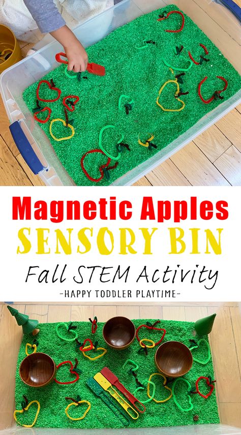 Apple Sensory For Infants, Apple Table Activities Preschool, Apple Theme Sensory Table, Fall Apple Activities For Toddlers, September Sensory Bin Preschool, Apple Picking Sensory Bin, Apples Sensory Bin, Apple Theme Sensory Bin, Apple Sensory Bin Preschool