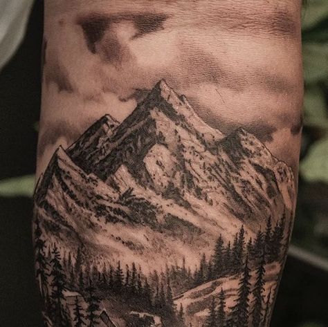 Mountain Tattoo Men, Colorado Mountains Tattoo, Mountain Landscape Tattoo, Rocky Mountain Tattoo, Hiking Tattoos, Landscape Tattoos, Colorado Tattoo, Mountains Tattoo, S Tattoos